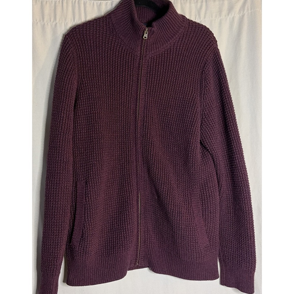 Vintage‎ LL Bean Preppy Mens XL Burgundy Organic Cotton Full Zip Knit Cardigan